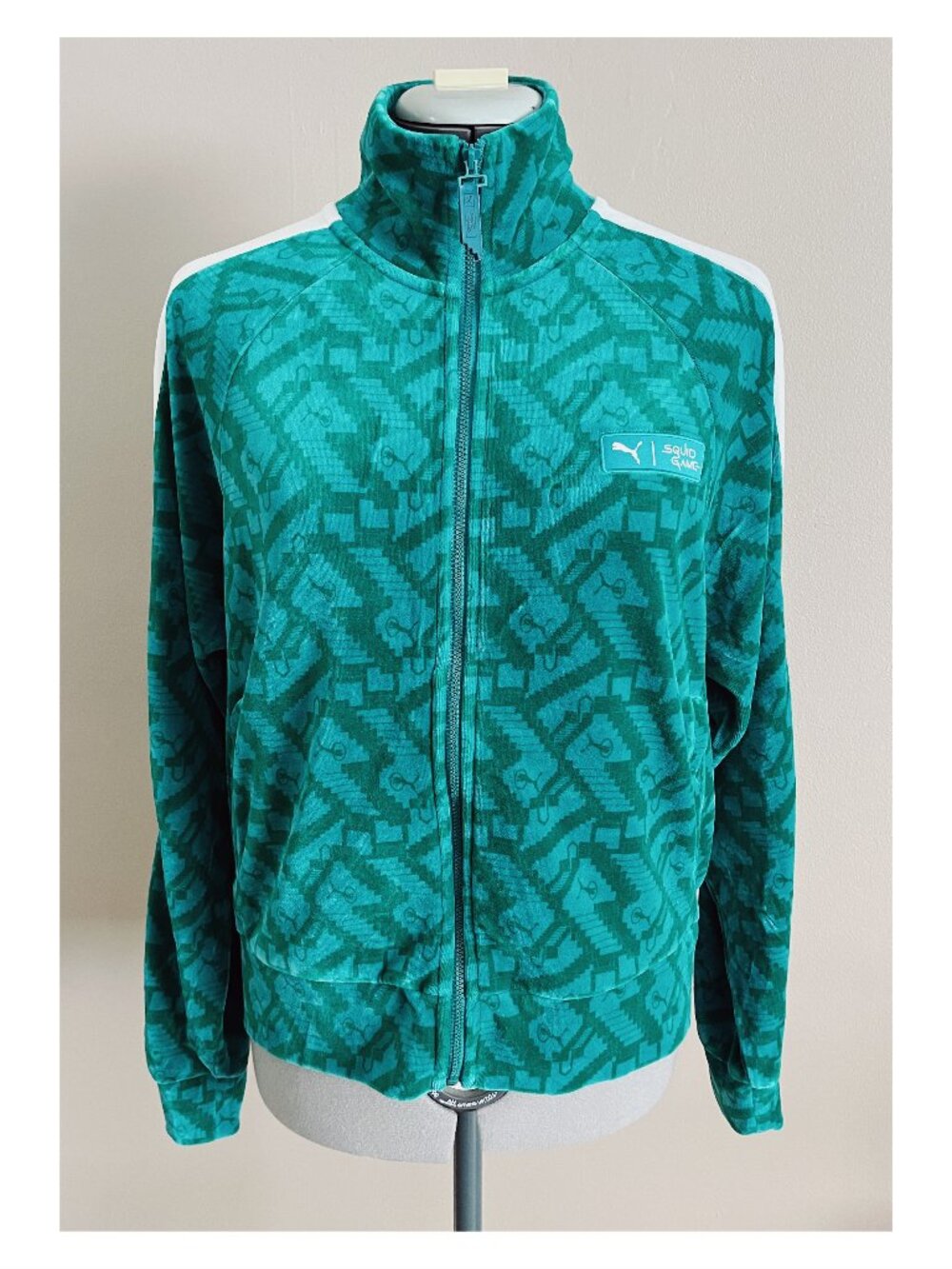 Puma Squid Game Sz M Mint Tea and White T7 Velour Zip Up Jacket